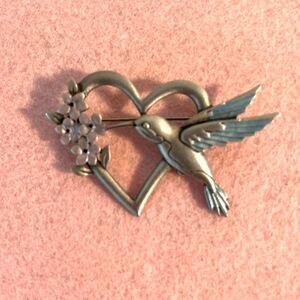 Hummingbird in Heart Brooch